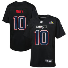 Drake Maye Youth Super Bowl LX Patch Carbon Fashion Game Jersey - New England Patriots Jerseys