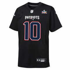 Drake Maye Youth Super Bowl LX Patch Carbon Fashion Game Jersey - New England Patriots Jerseys
