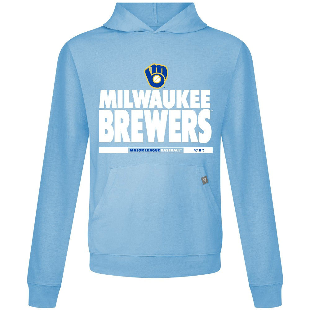 Light Blue Milwaukee Brewers Levelwear Relay Center Stage Long Sleeve Hooded T-Shirt