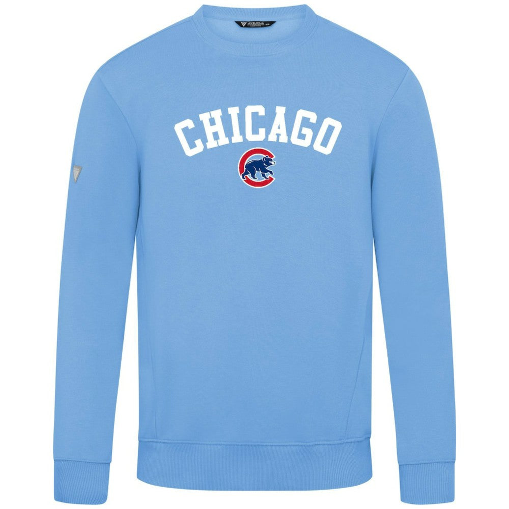 Light Blue Chicago Cubs Levelwear Zane Felt Arch Pullover Sweatshirt