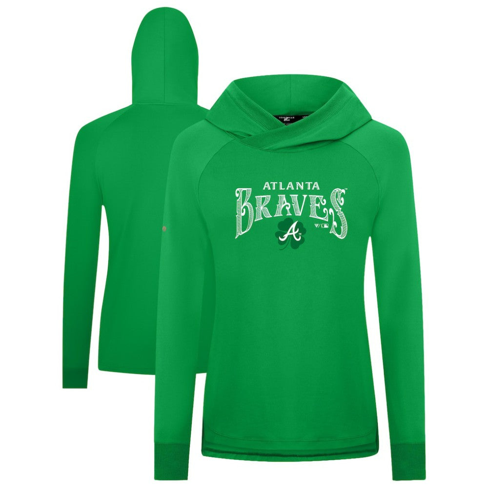 Green Atlanta Braves Levelwear Women's St. Patrick's Day Slender Raglan Hoodie