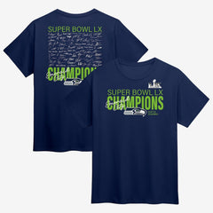 Super Bowl LX Champions Big & Tall Autograph Signing Roster T-Shirt - Seattle Seahawks T-shirts