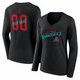 Black Arizona Diamondbacks Women's Hustle Personalized Name & Number Long Sleeve V-Neck T-Shirt