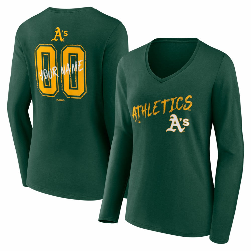 Green Athletics Women's Hustle Personalized Name & Number Long Sleeve V-Neck T-Shirt