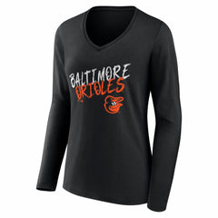 Black Baltimore Orioles Women's Hustle Personalized Name & Number Long Sleeve V-Neck T-Shirt