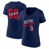 Navy Boston Red Sox Women's Hustle Personalized Name & Number V-Neck T-Shirt