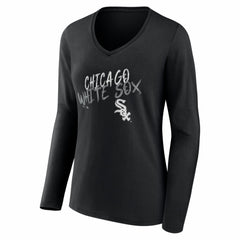 Black Chicago White Sox Women's Hustle Personalized Name & Number Long Sleeve V-Neck T-Shirt