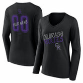 Black Colorado Rockies Women's Hustle Personalized Name & Number Long Sleeve V-Neck T-Shirt