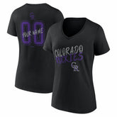 Black Colorado Rockies Women's Hustle Personalized Name & Number V-Neck T-Shirt