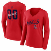 Red Los Angeles Angels Women's Hustle Personalized Name & Number Long Sleeve V-Neck T-Shirt