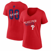 Red Philadelphia Phillies Women's Hustle Personalized Name & Number V-Neck T-Shirt