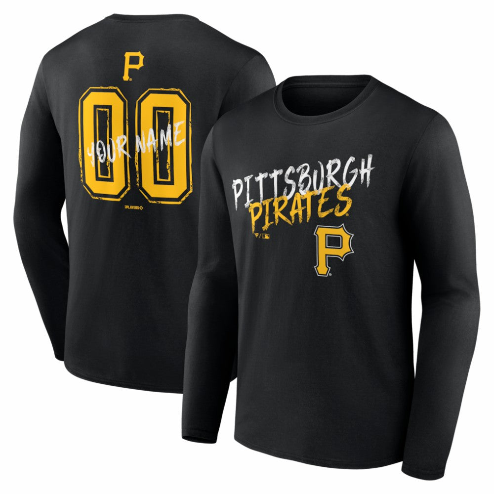 Black Pittsburgh Pirates Hustle Personalized Name & Number Long Sleeve T-Shirt