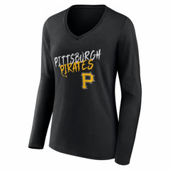 Black Pittsburgh Pirates Women's Hustle Personalized Name & Number Long Sleeve V-Neck T-Shirt