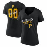 Black Pittsburgh Pirates Women's Hustle Personalized Name & Number V-Neck T-Shirt