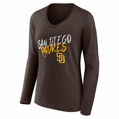 Brown San Diego Padres Women's Hustle Personalized Name & Number Long Sleeve V-Neck T-Shirt
