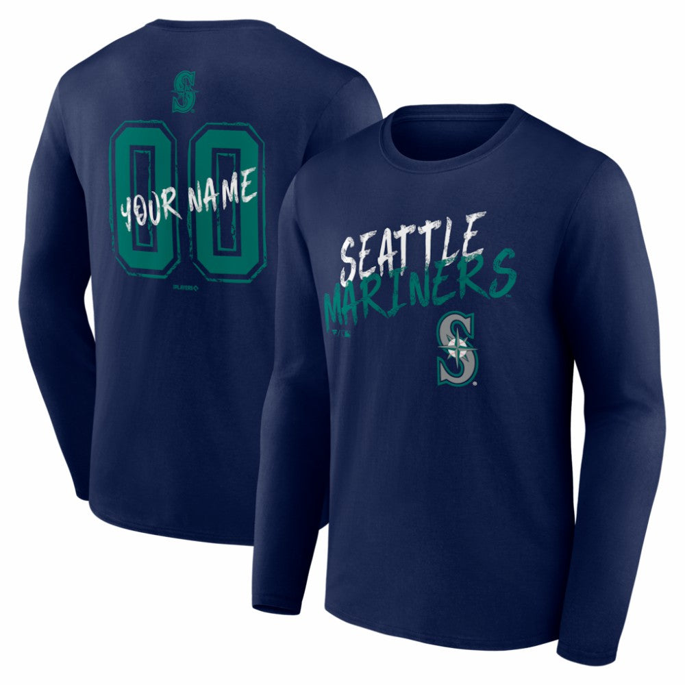 Navy Seattle Mariners Hustle Personalized Name & Number Long Sleeve T-Shirt