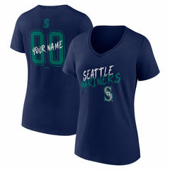 Navy Seattle Mariners Women's Hustle Personalized Name & Number V-Neck T-Shirt
