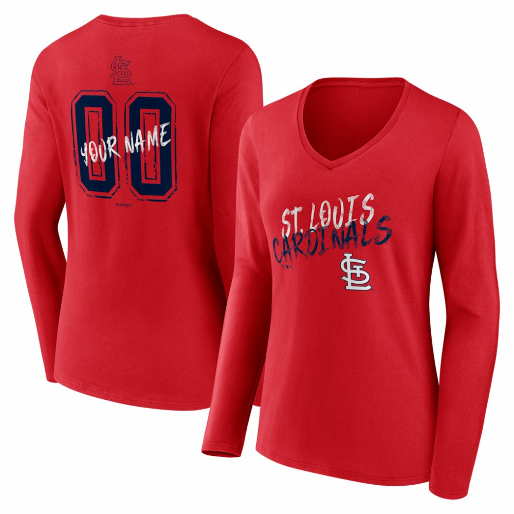 Red St. Louis Cardinals Women's Hustle Personalized Name & Number Long Sleeve V-Neck T-Shirt