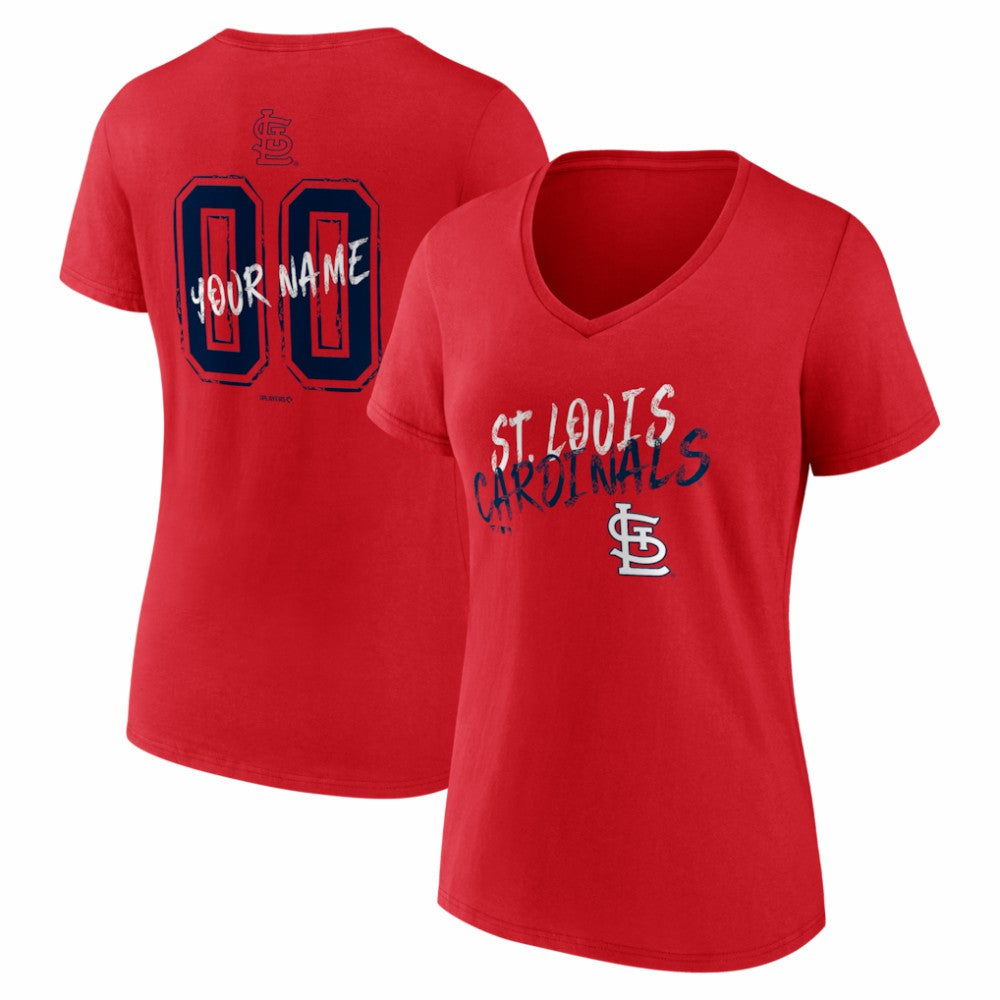 Red St. Louis Cardinals Women's Hustle Personalized Name & Number V-Neck T-Shirt