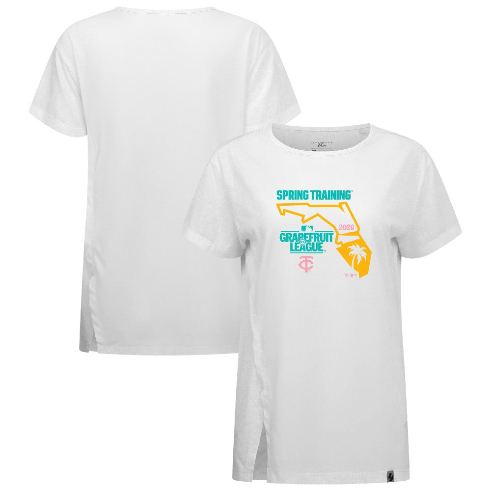 White Minnesota Twins Levelwear Women's 2026 Spring Training Influx Ball Bold T-Shirt