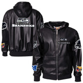 Jeff Hamilton Vegan Leather Full-Zip Hooded Jacket - Seattle Seahawks Jackets