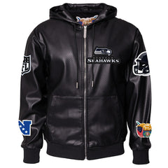 Jeff Hamilton Vegan Leather Full-Zip Hooded Jacket - Seattle Seahawks Jackets