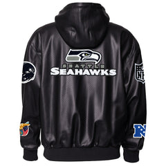 Jeff Hamilton Vegan Leather Full-Zip Hooded Jacket - Seattle Seahawks Jackets