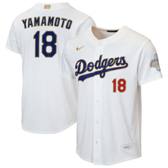 White Yoshinobu Yamamoto Los Angeles Dodgers Nike Youth 2026 Gold Collection Home Replica Jersey