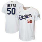 White Mookie Betts Los Angeles Dodgers Nike Youth 2026 Gold Collection Home Replica Jersey