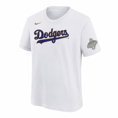White Freddie Freeman Los Angeles Dodgers Nike Youth 2026 Gold Collection Name & Number T-Shirt