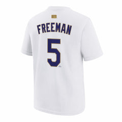 White Freddie Freeman Los Angeles Dodgers Nike Youth 2026 Gold Collection Name & Number T-Shirt