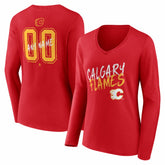 NHL Calgary Flames Women's Hustle Personalized Name & Number Long Sleeve V-Neck T-Shirt