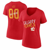 NHL Calgary Flames Women's Hustle Personalized Name & Number V-Neck T-Shirt
