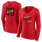 NHL Chicago Blackhawks Women's Hustle Personalized Name & Number Long Sleeve V-Neck T-Shirt