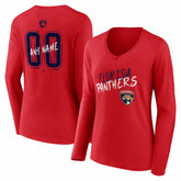 NHL Florida Panthers Women's Hustle Personalized Name & Number Long Sleeve V-Neck T-Shirt