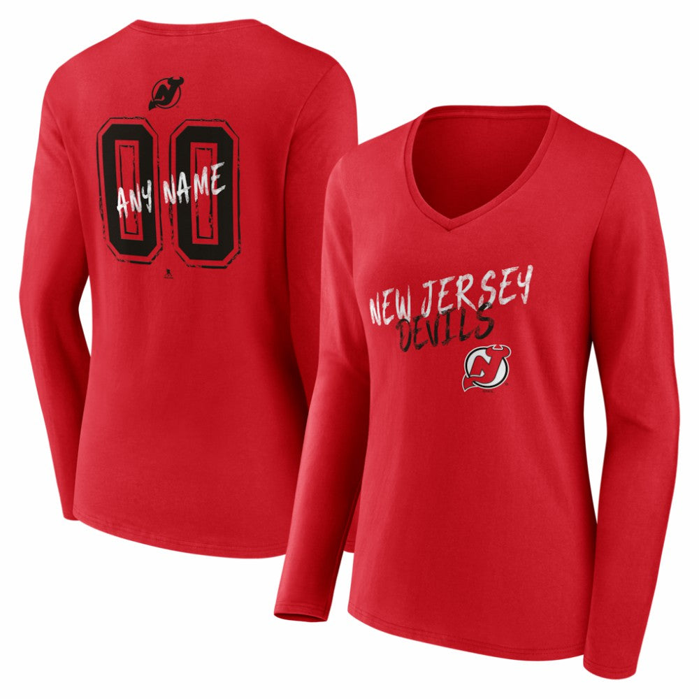 NHL New Jersey Devils Women's Hustle Personalized Name & Number Long Sleeve V-Neck T-Shirt