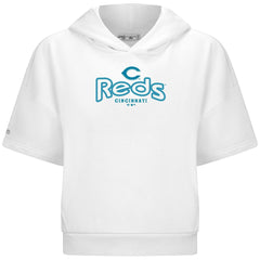 White Cincinnati Reds Levelwear Women's Amber Short Sleeve Cornerstone Hoodie