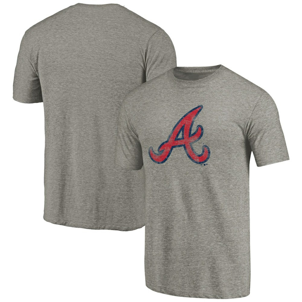 Ash Atlanta Braves Distressed Team 2 Tri-Blend T-Shirt