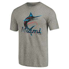 Ash Miami Marlins Distressed Team Tri-Blend T-Shirt
