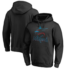 Black Miami Marlins Official Logo Fitted Pullover Hoodie