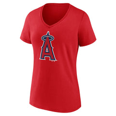 Red Los Angeles Angels Women's Team Color Primary Logo V-Neck T-Shirt