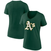 Green Athletics Women's Team Color Primary Logo V-Neck T-Shirt
