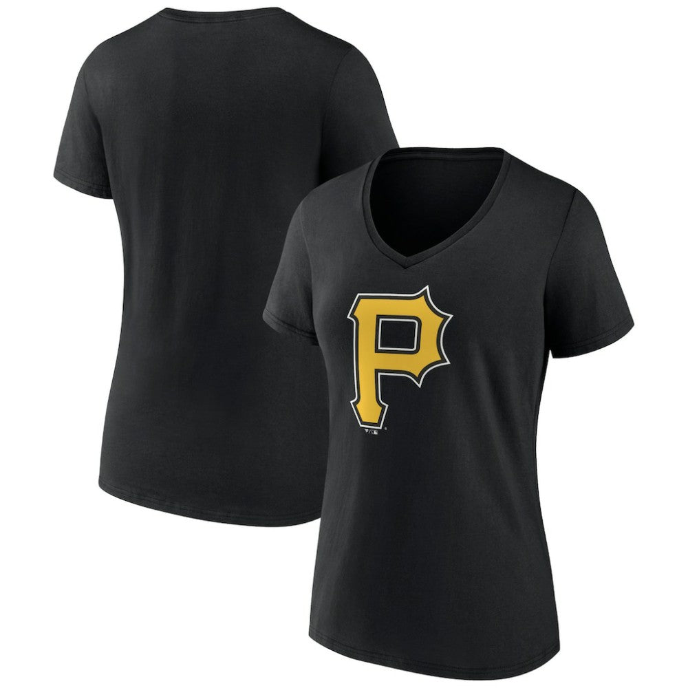 Black Pittsburgh Pirates Women's Team Color Primary Logo V-Neck T-Shirt