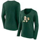 Green Athletics Women's Team Color Primary Logo V-Neck Long Sleeve T-Shirt
