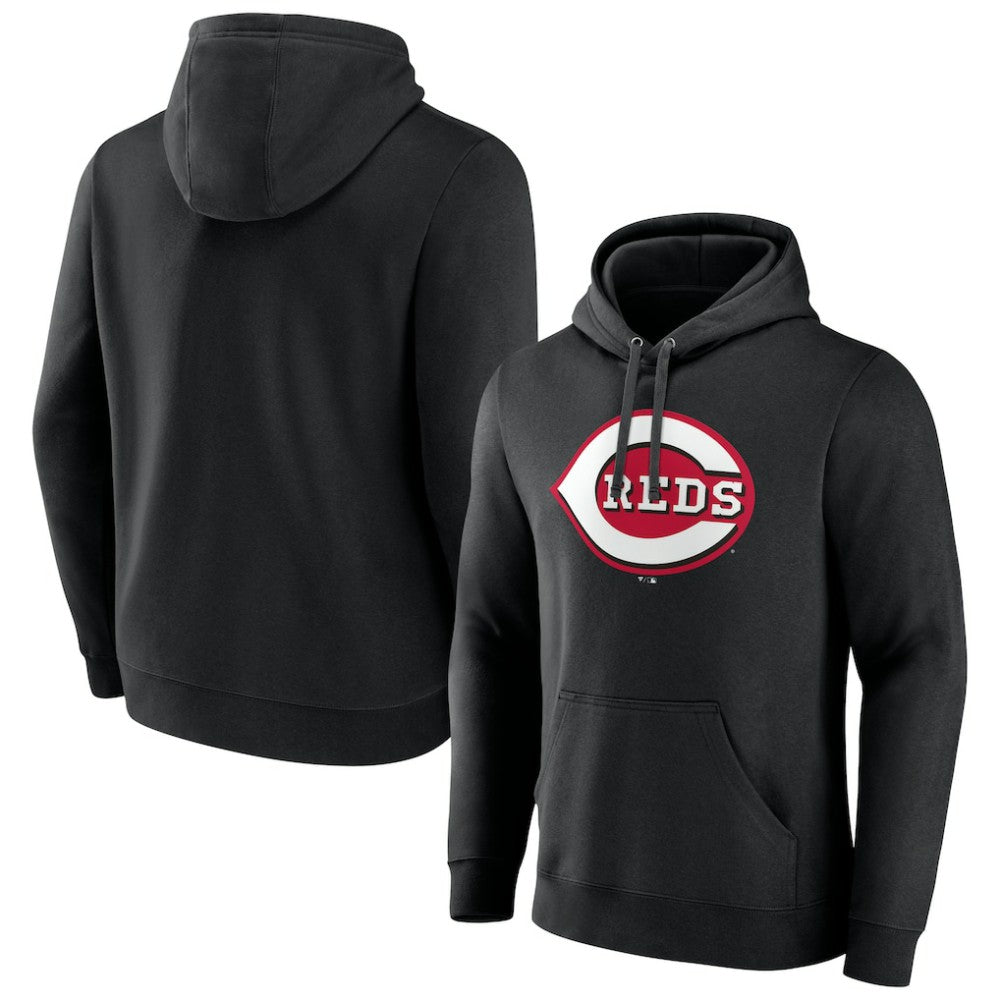 Black Cincinnati Reds Official Logo Fitted Pullover Hoodie