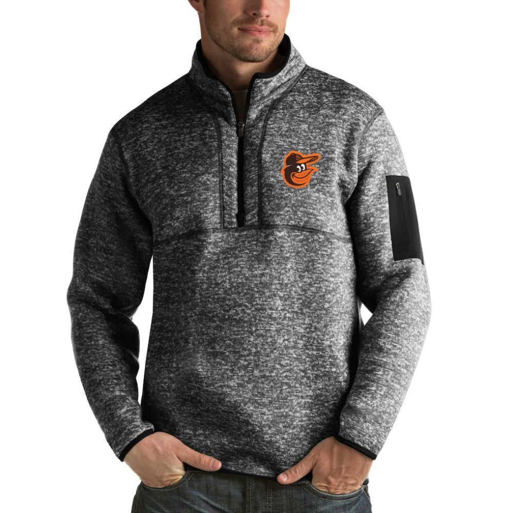Heathered Black Baltimore Orioles Antigua Fortune Half-Zip Sweater