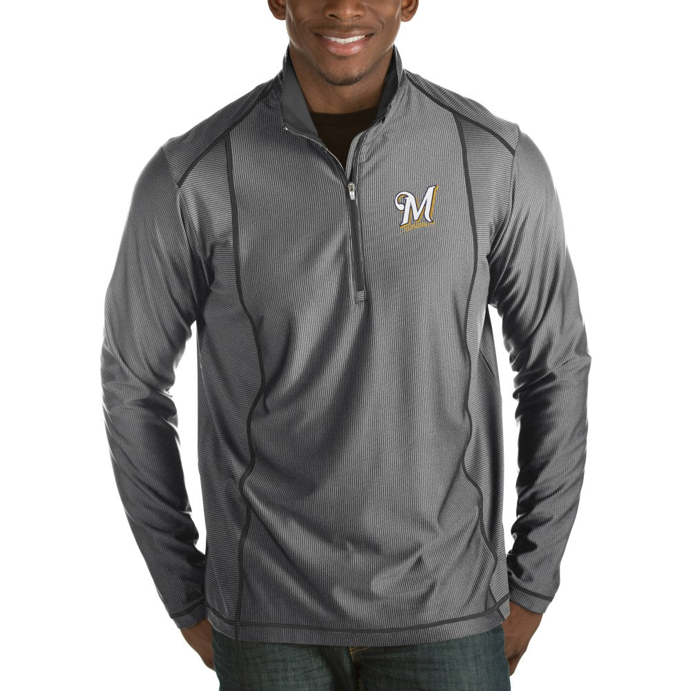 Heathered Charcoal Milwaukee Brewers Antigua Tempo Half-Zip Pullover Jacket