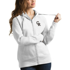 White Colorado Rockies Antigua Women's Victory Full-Zip Hoodie