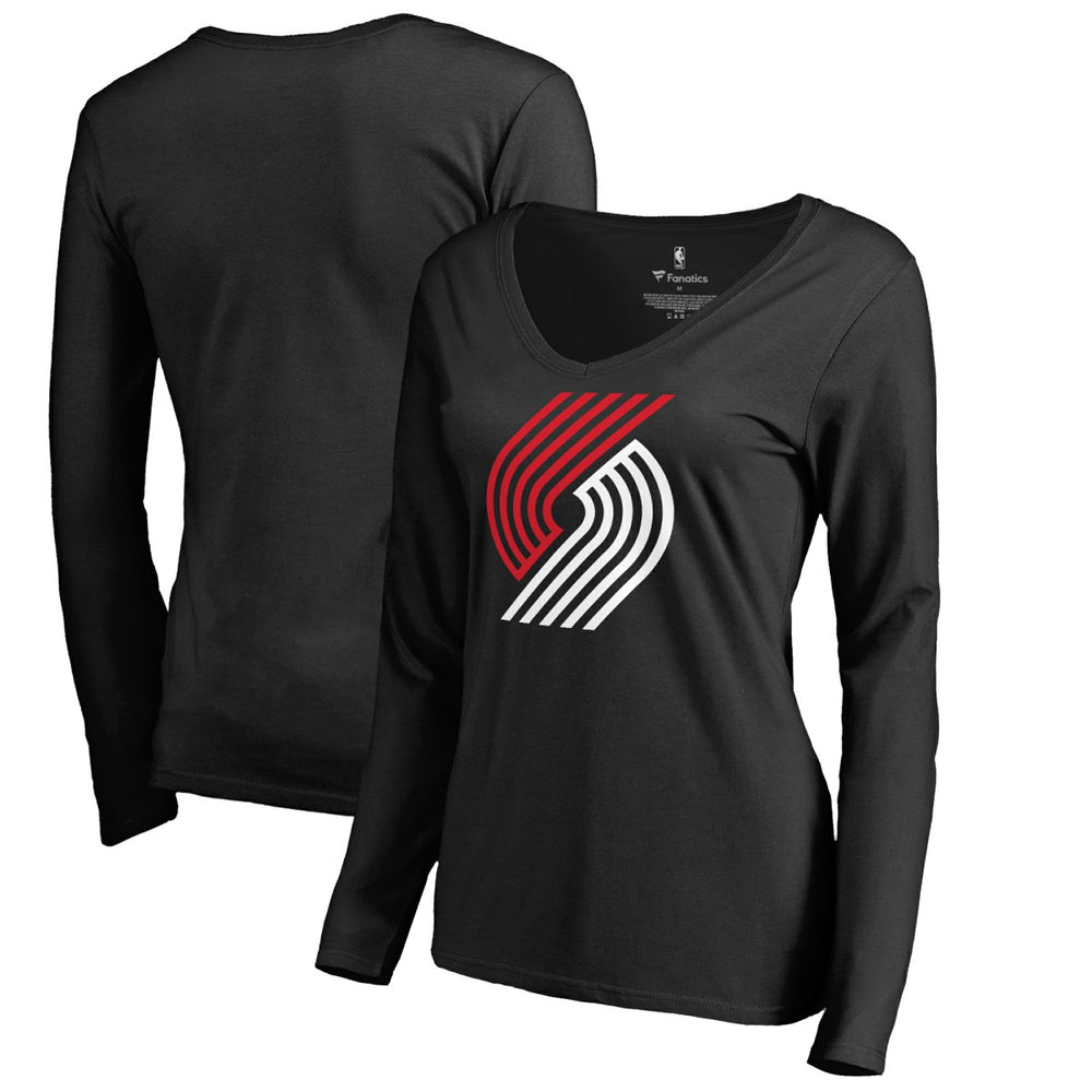 Portland Trail Blazers Women's Primary Logo V-Neck Long Sleeve T-Shirt