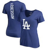 Royal Clayton Kershaw Los Angeles Dodgers Women's Backer Name & Number V-Neck T-Shirt